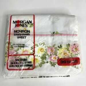 Vintage Morgan Jones Twin Flat Sheet Flowers Daisies No-Iron Cottage Core